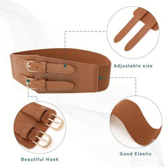 Women's Double Buckle Cinch Belt Wide Corset Elastic Waistband