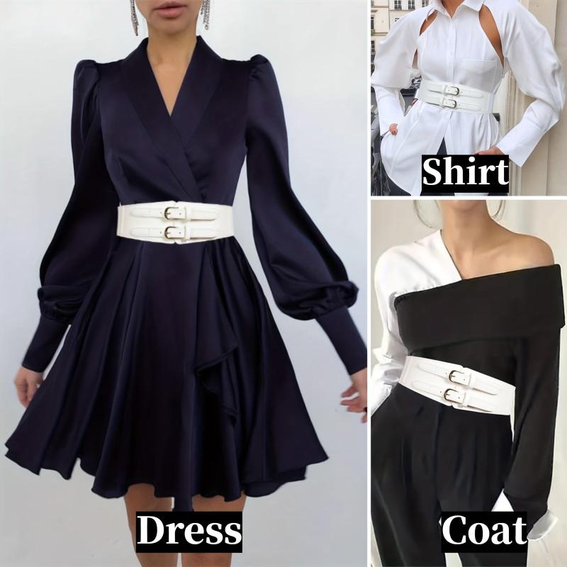 Women's Double Buckle Cinch Belt Wide Corset Elastic Waistband