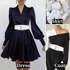 Women's Double Buckle Cinch Belt Wide Corset Elastic Waistband