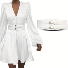 Women's Double Buckle Cinch Belt Wide Corset Elastic Waistband