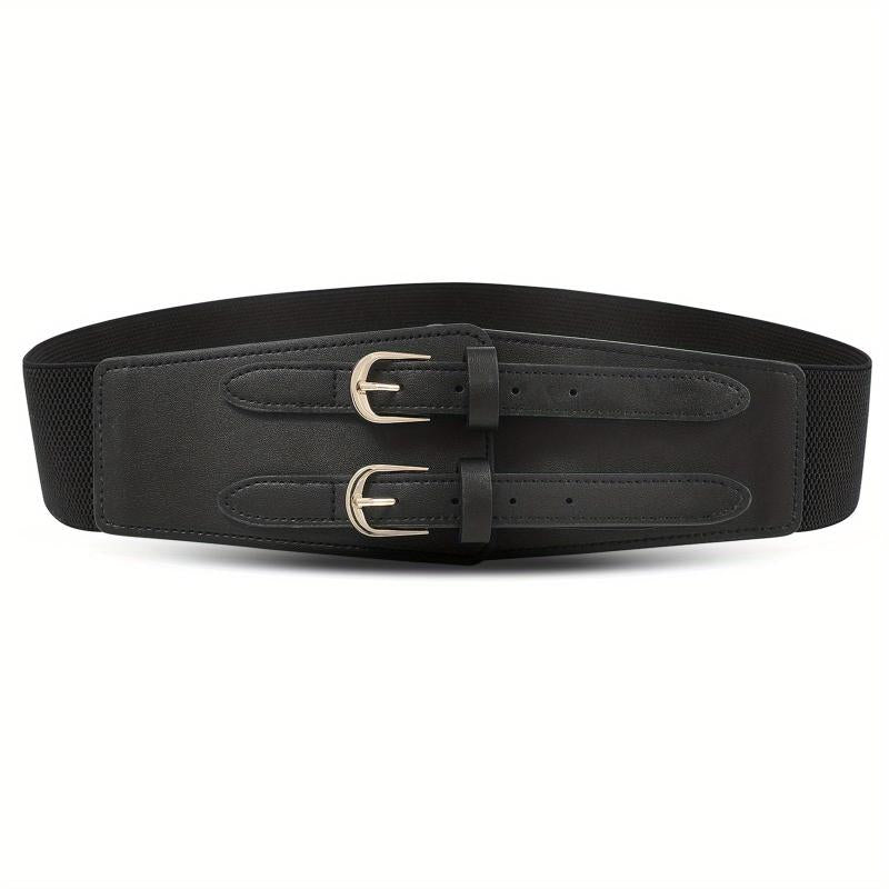 Women's Double Buckle Cinch Belt Wide Corset Elastic Waistband