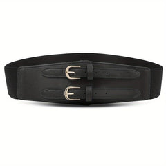Women's Double Buckle Cinch Belt Wide Corset Elastic Waistband