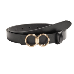Double Round Buckle Casual Belt Solid PU Leather Waist Belts