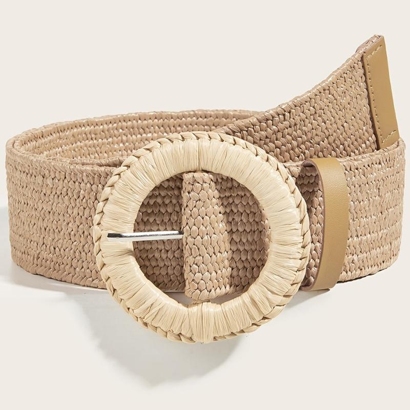 Boho Straw Woven Elastic Waist Belts Women's Braided Skinny Dress Pants Jeans