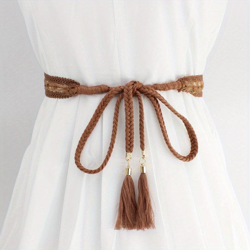 Boho Tassel Sash Belt Vintage Braided Lace Waistband