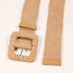 Bohemian Woven Belt Square Buckle Elastic Waist Belt
