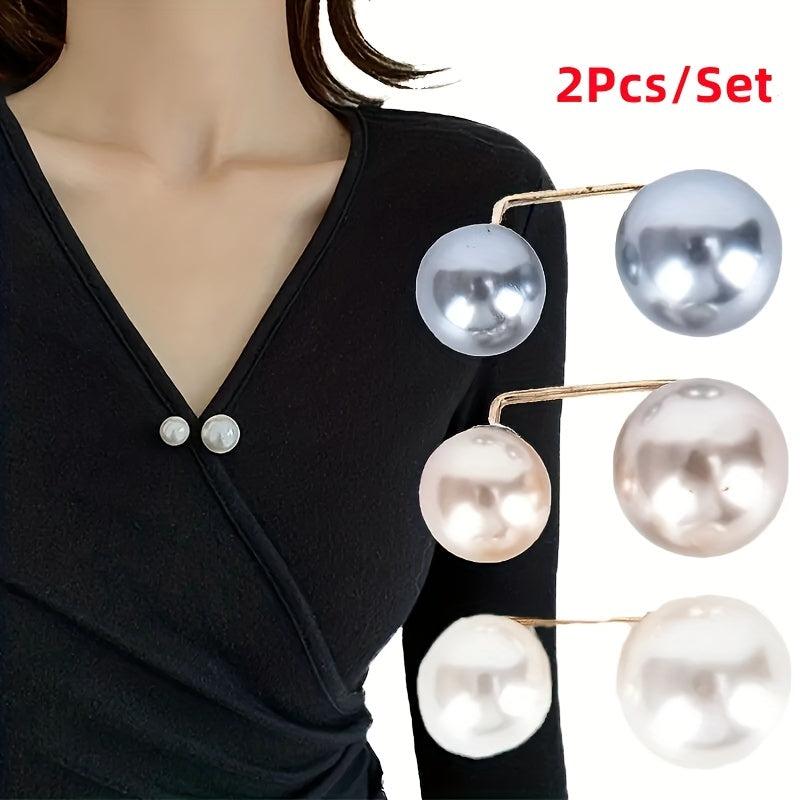 Faux Pearl Brooch Collar Pin Set for Women