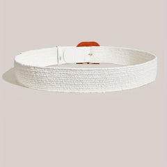 Casual Straw Belt Square Buckle Elastic Waistband Women Dress Girdle Boho Belt