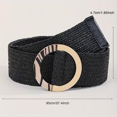 Vintage Straw Belt Braided Elastic Dress Waistband Round Buckle Women Girdle