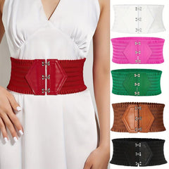 Candy Ruffles Wide Belt Triple Buckle Elastic Waistband for Women