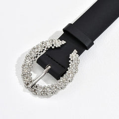 Women's C Rhinestone Buckle PU Belt - Versatile Accessory