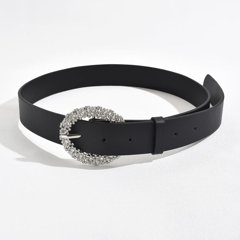 Women's C Rhinestone Buckle PU Belt - Versatile Accessory