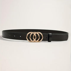 Golden Triple Ring Buckle Belt PU Leather Casual Jeans Pants Belts
