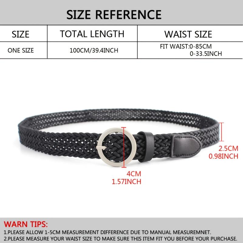 Women's Braided Belt Round Buckle Student Female Silver Buckle