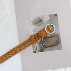 Women's Braided Belt Round Buckle Student Female Silver Buckle