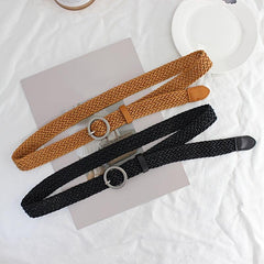 Women's Braided Belt Round Buckle Student Female Silver Buckle