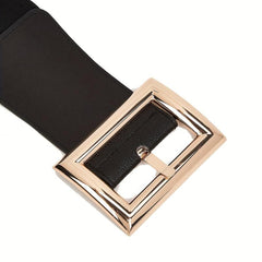 Wide Elastic Waistband Rectangular Buckle Belt for Women Dress Coat