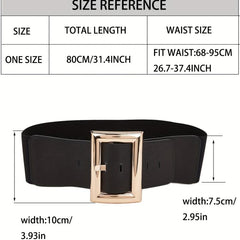 Wide Elastic Waistband Rectangular Buckle Belt for Women Dress Coat