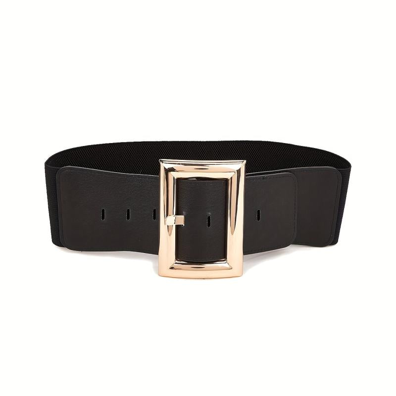 Wide Elastic Waistband Rectangular Buckle Belt for Women Dress Coat