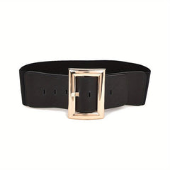 Wide Elastic Waistband Rectangular Buckle Belt for Women Dress Coat