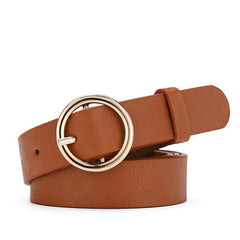 Round Buckle Belt Waist Belts Metal Buckle Casual PU Leather Women's Jeans Pants