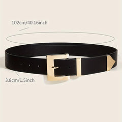 Golden Square Pin Buckle Belt Wide PU Leather Belt Punk Jeans Pants Belts