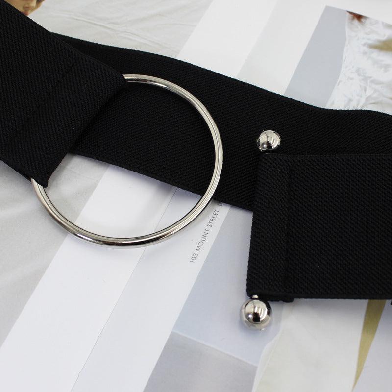 Women's Elastic Waist Belt with Round Buckle for Coat Sweater Dress