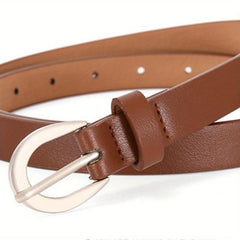 Pin Buckle PU Belt Casual Jeans Pants Thin Girdle Women