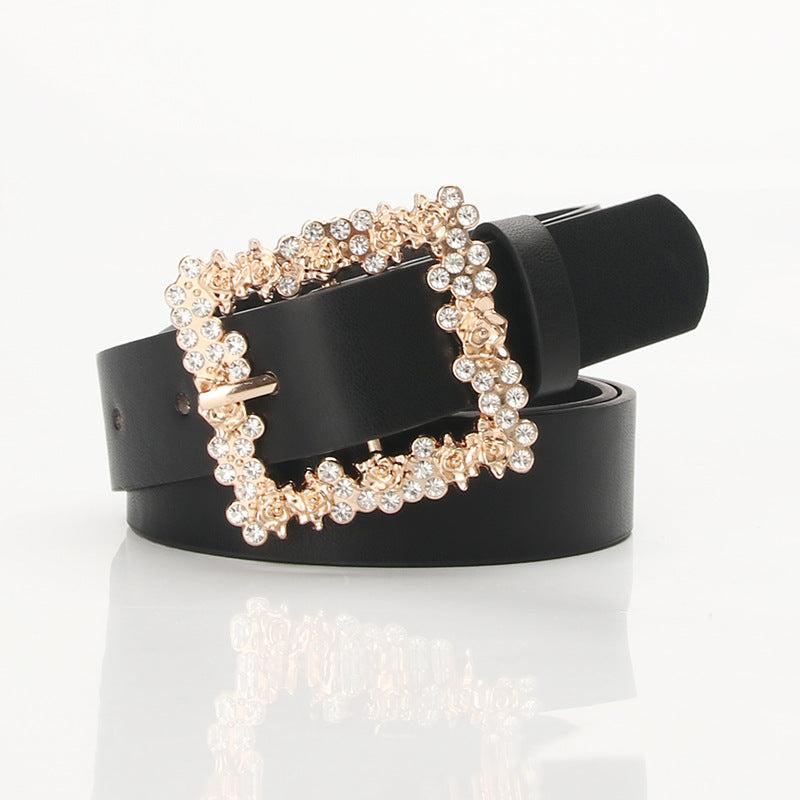 Women Rhinestone Pin Buckle Dress Belt