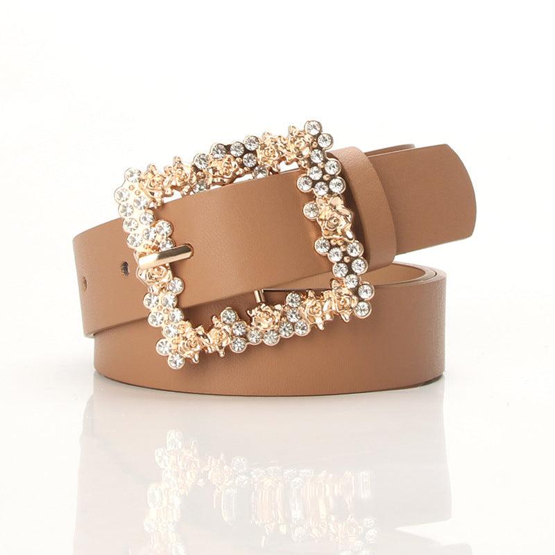 Women Rhinestone Pin Buckle Dress Belt