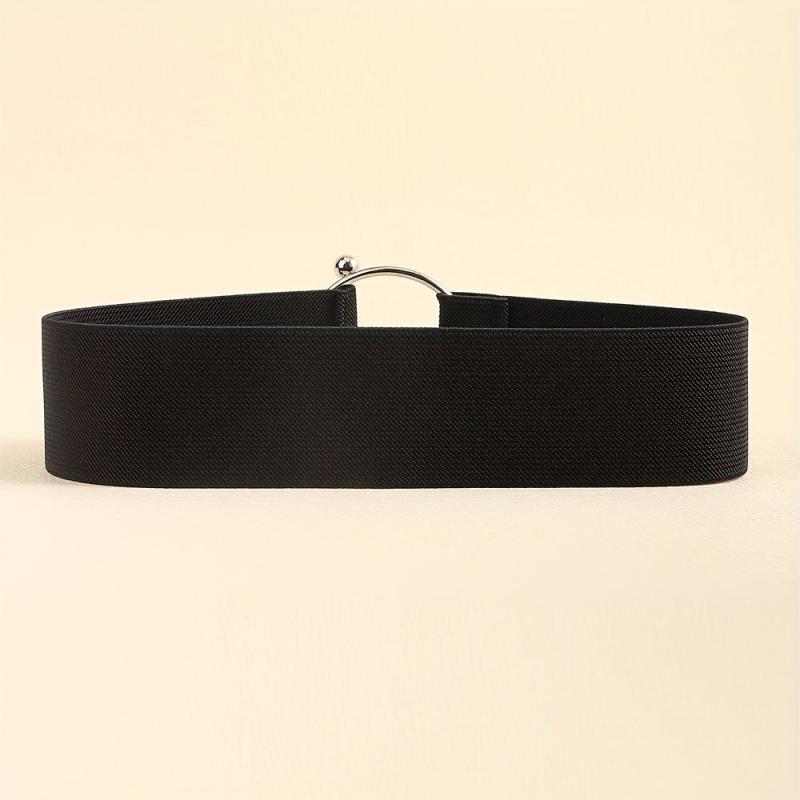 Round Buckle Elastic Belt Wide Waistband for Women