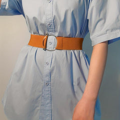 Round Buckle Elastic Belt Wide Waistband for Women