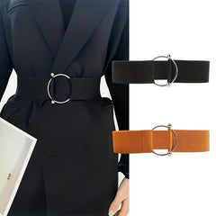Round Buckle Elastic Belt Wide Waistband for Women