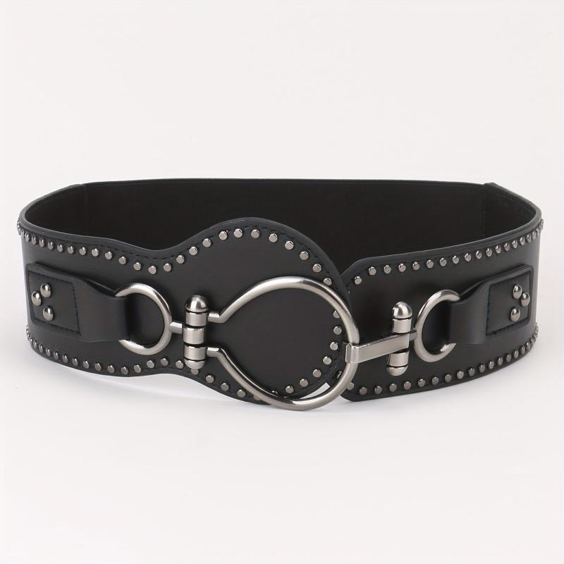 Punk Wide Belt Rivet Decor PU Leather Waistband For Women