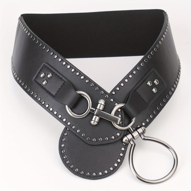 Punk Wide Belt Rivet Decor PU Leather Waistband For Women