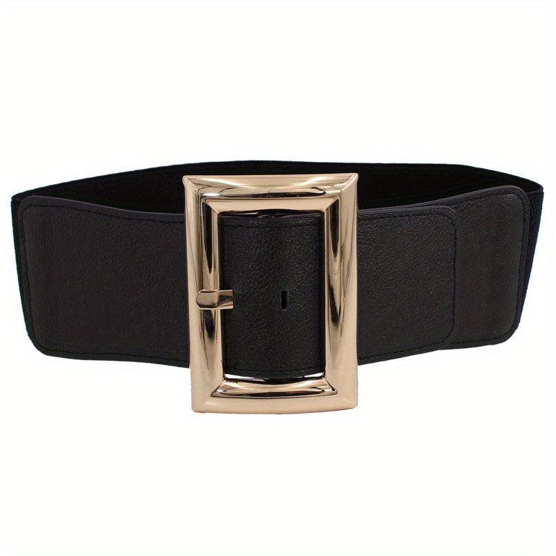 Vintage Punk Oversized Buckle Belt PU Girdle Elastic Wide Waistband