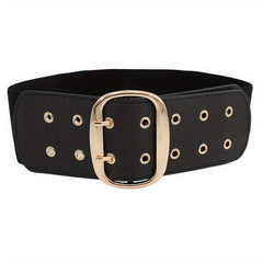 Vintage Punk Oversized Buckle Belt PU Girdle Elastic Wide Waistband