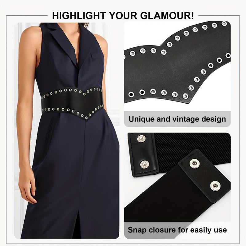 Eyelet Hollow Out Wide Belt Punk Elastic Waistband