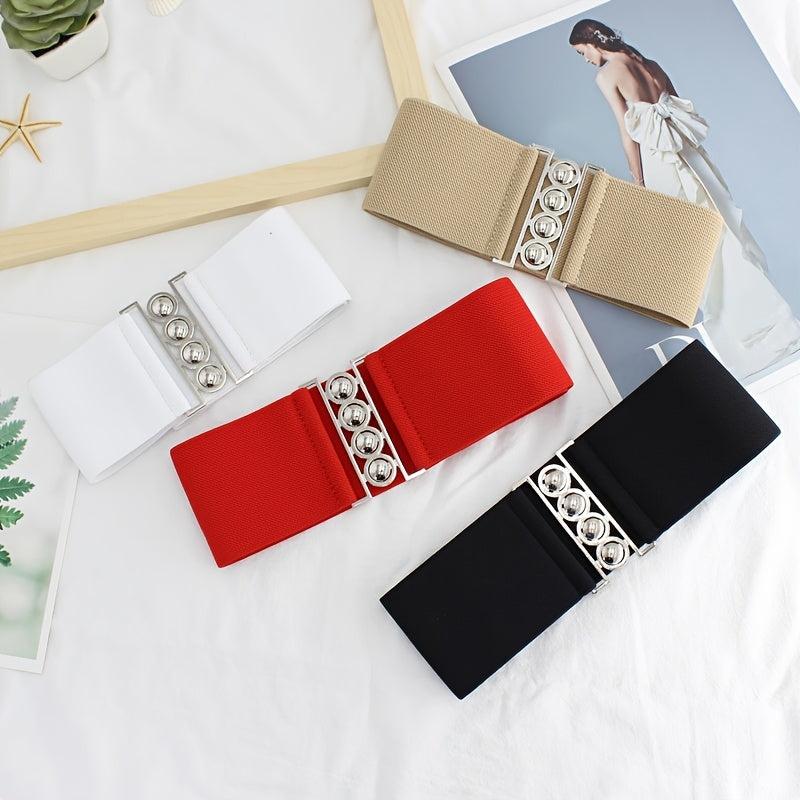 Women's Layered Belt Elastic Girdle Circle Metal Buckle Dress Shirt Waist Belt