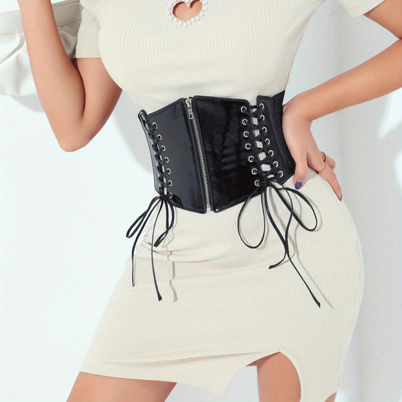 Bright Lace Up Zipper Belt Elastic Waspie Corset Belts Wide Waistband