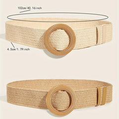 2pcs Round Buckle Straw Belt Bohemian Solid Waistband for Women