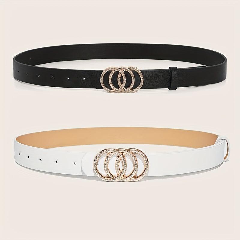 2pcs Rhinestone Buckle Belt Set for Women