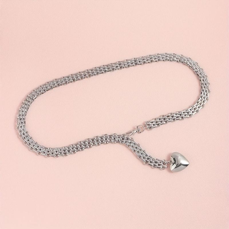 Heart Pendant Silvery Waist Chain Punk Metal Chain Belt for Women
