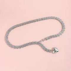 Heart Pendant Silvery Waist Chain Punk Metal Chain Belt for Women