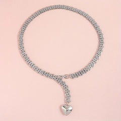 Heart Pendant Silvery Waist Chain Punk Metal Chain Belt for Women