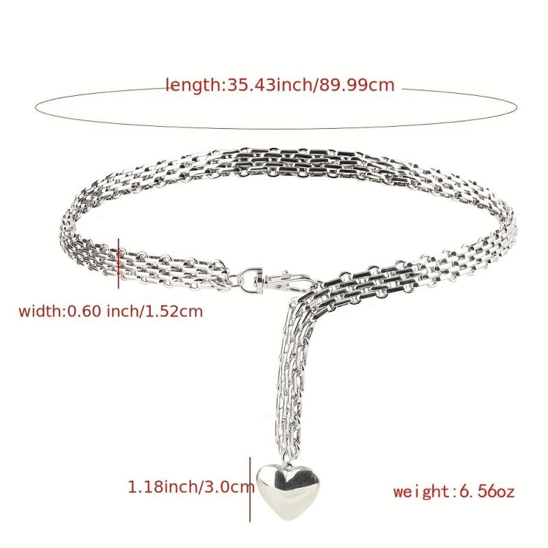 Heart Pendant Silvery Waist Chain Punk Metal Chain Belt for Women