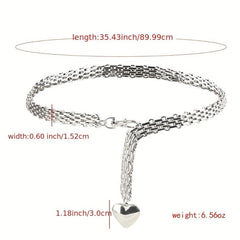 Heart Pendant Silvery Waist Chain Punk Metal Chain Belt for Women