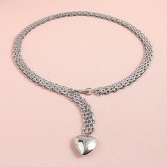 Heart Pendant Silvery Waist Chain Punk Metal Chain Belt for Women