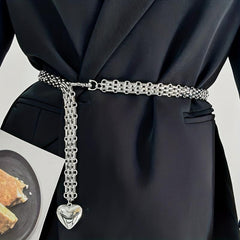 Heart Pendant Silvery Waist Chain Punk Metal Chain Belt for Women