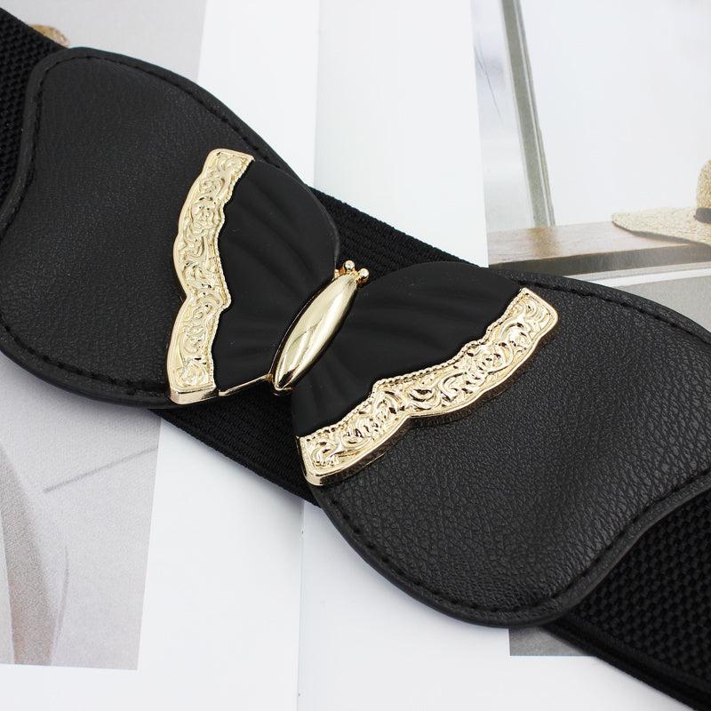 Metal Decoration Wide Belt Waist Elastic Belt With Skirt